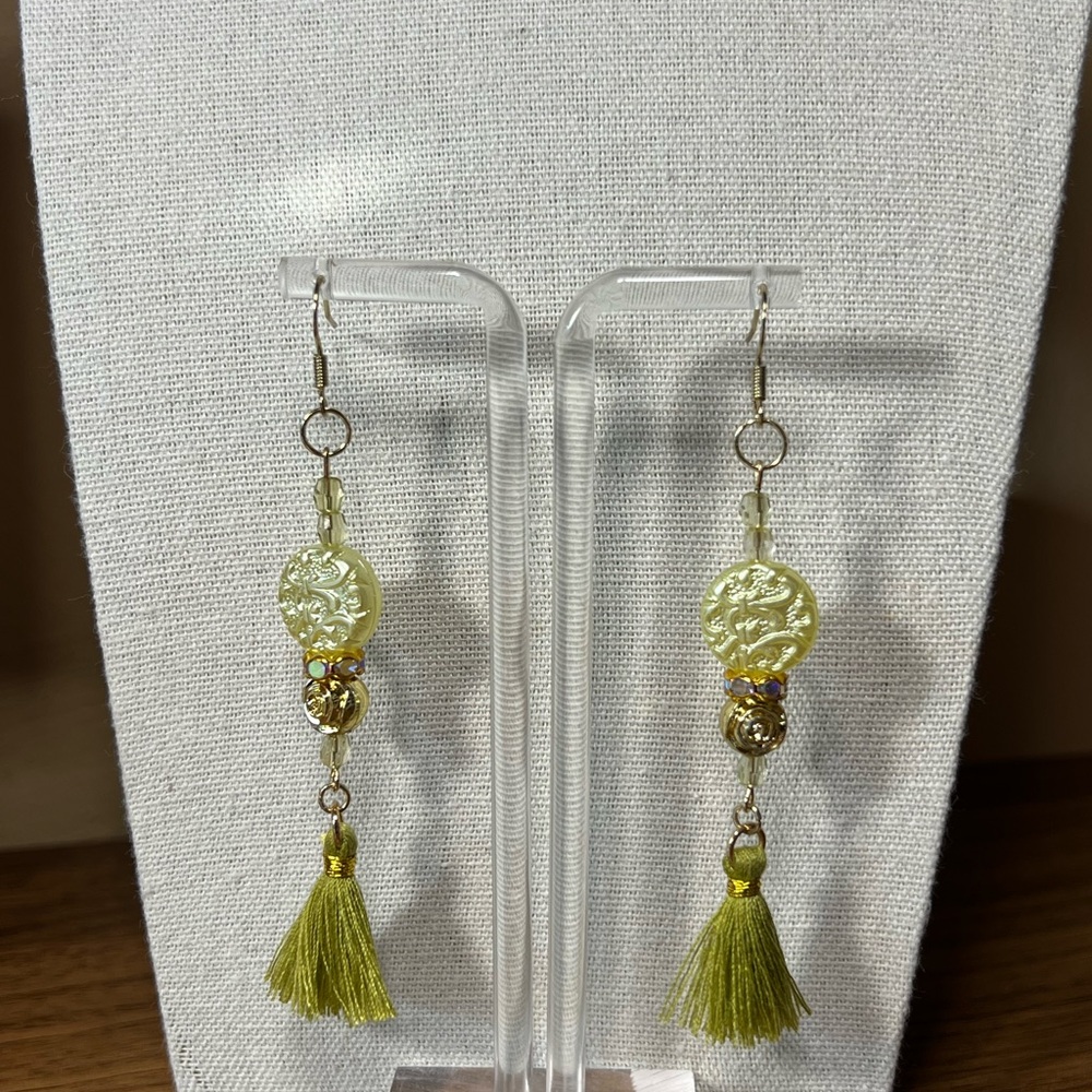 Chartreuse Green Artisan Tassel Earrings - Picture 4 of 4